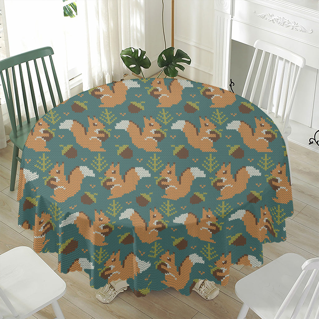 Squirrel Knitted Pattern Print Waterproof Round Tablecloth