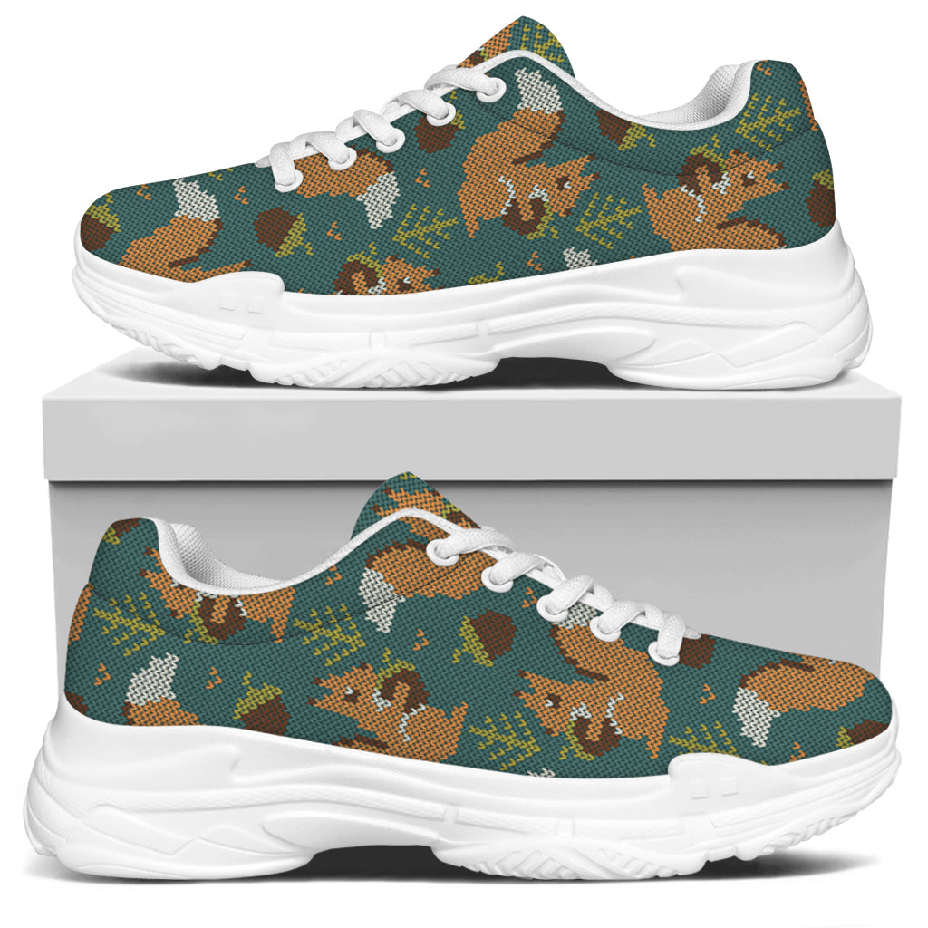 Squirrel Knitted Pattern Print White Chunky Shoes