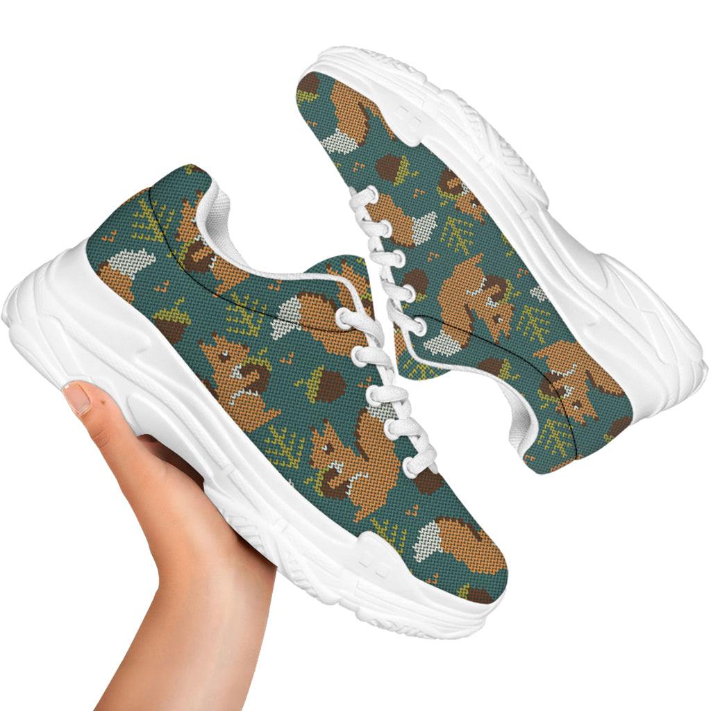 Squirrel Knitted Pattern Print White Chunky Shoes