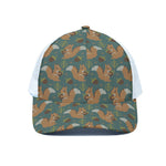 Squirrel Knitted Pattern Print White Mesh Trucker Cap