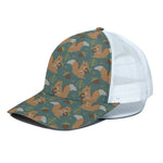 Squirrel Knitted Pattern Print White Mesh Trucker Cap