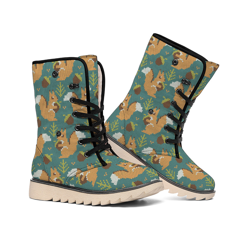 Squirrel Knitted Pattern Print Winter Boots