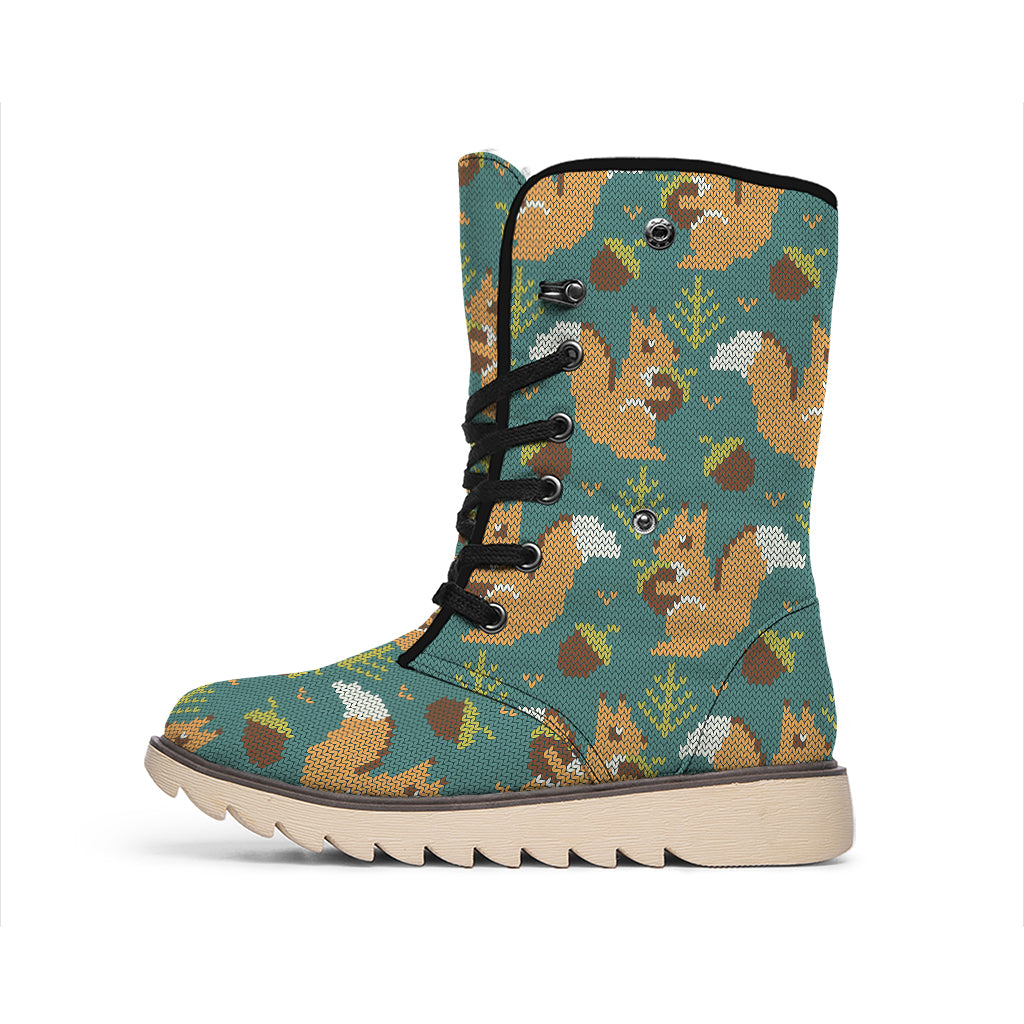 Squirrel Knitted Pattern Print Winter Boots