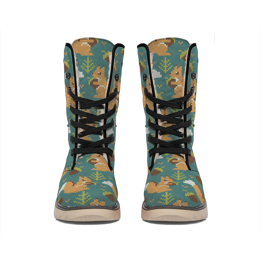 Squirrel Knitted Pattern Print Winter Boots