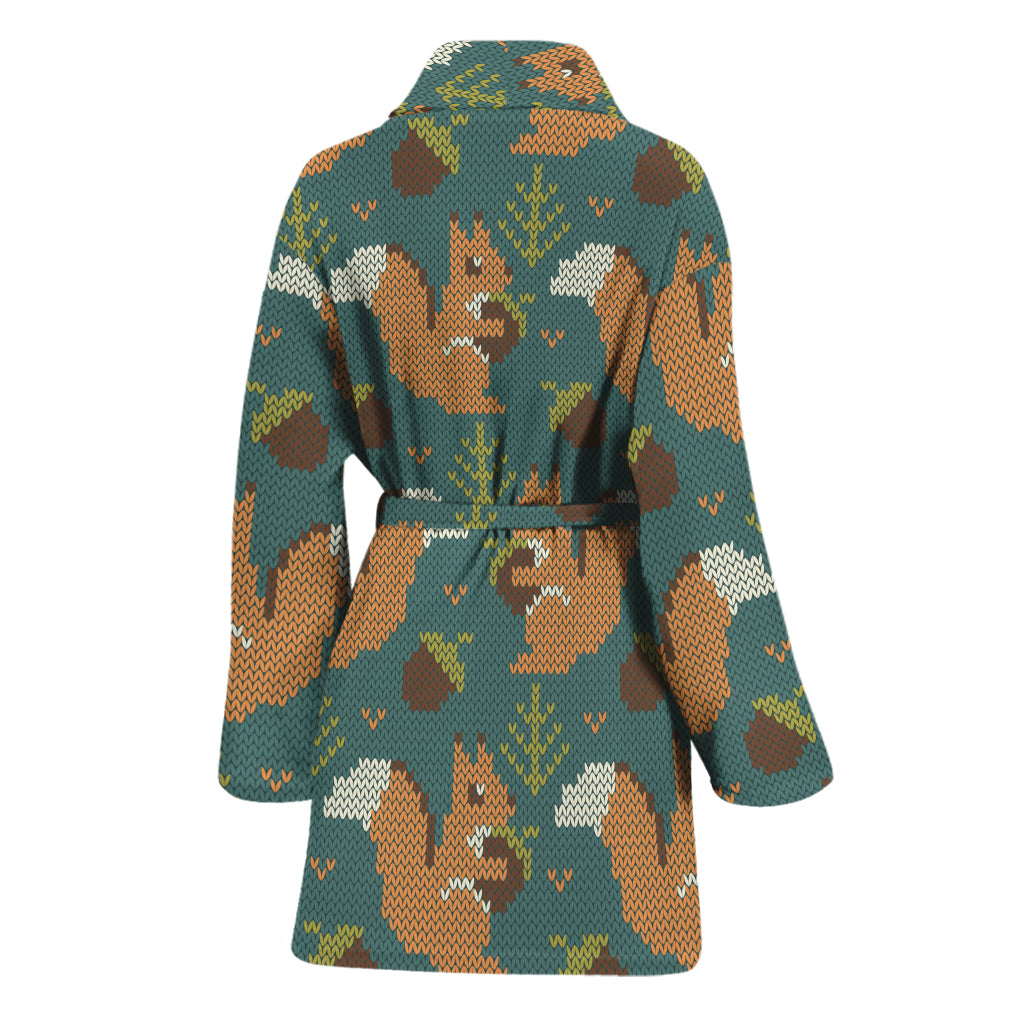 Squirrel Knitted Pattern Print Women's Bathrobe
