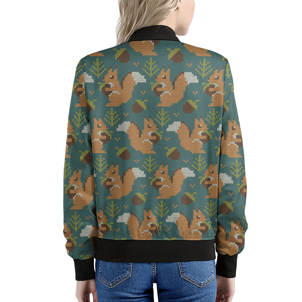 Squirrel Knitted Pattern Print Women's Bomber Jacket