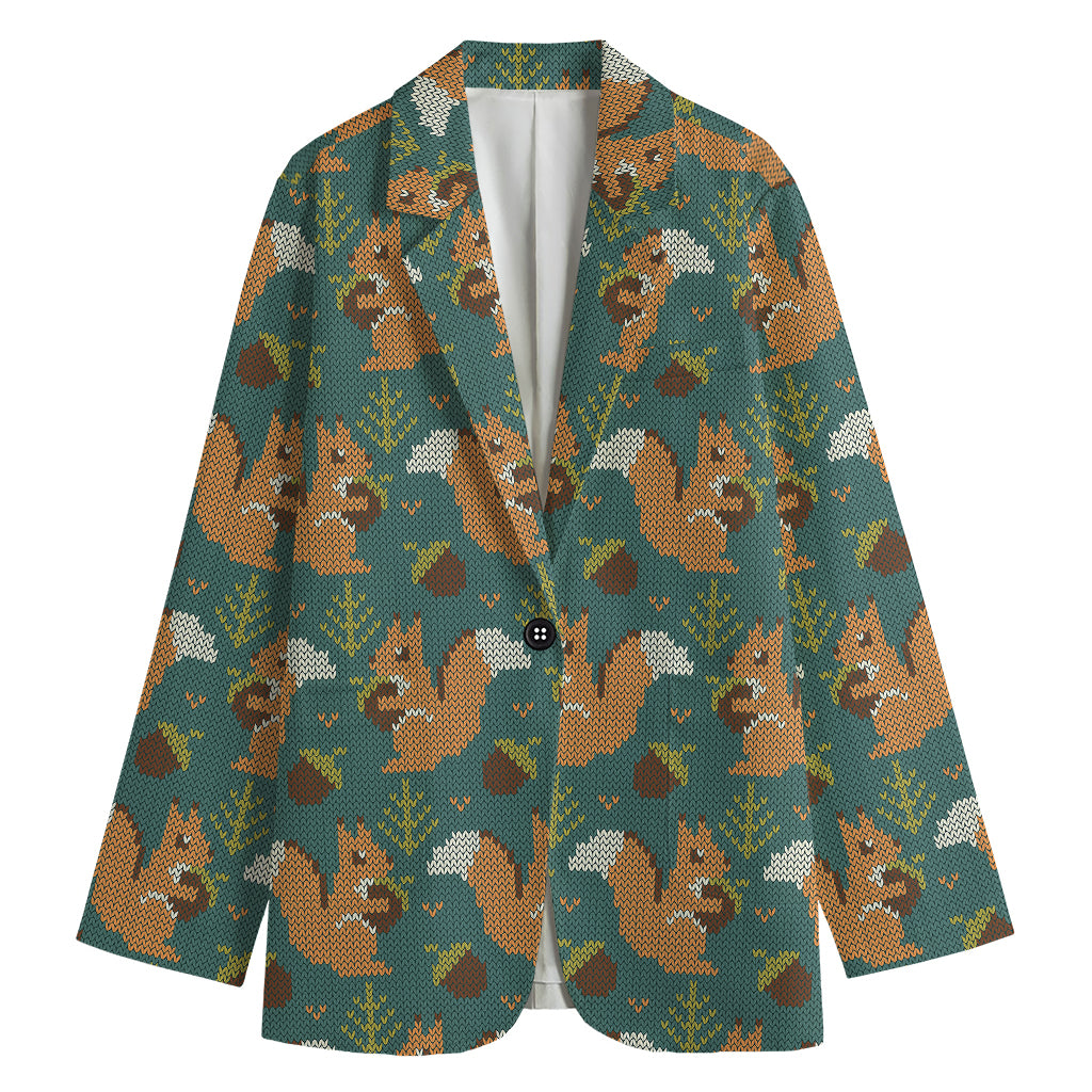 Squirrel Knitted Pattern Print Women's Cotton Blazer