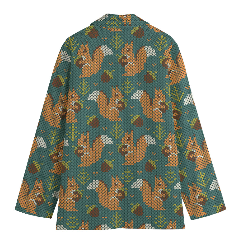 Squirrel Knitted Pattern Print Women's Cotton Blazer