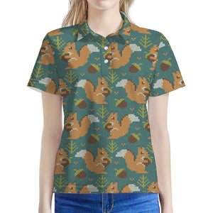 Squirrel Knitted Pattern Print Women's Polo Shirt