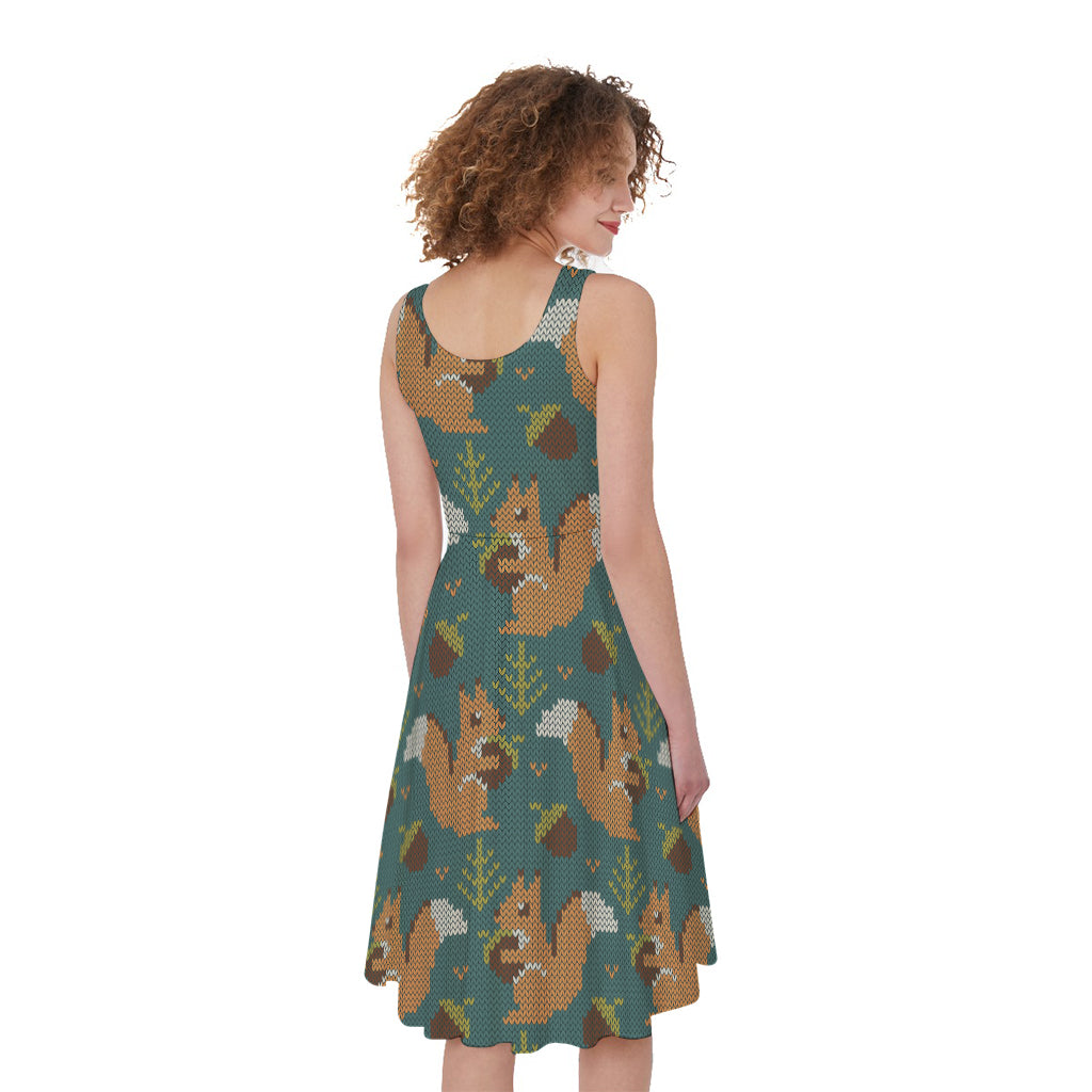 Squirrel Knitted Pattern Print Women's Sleeveless Dress