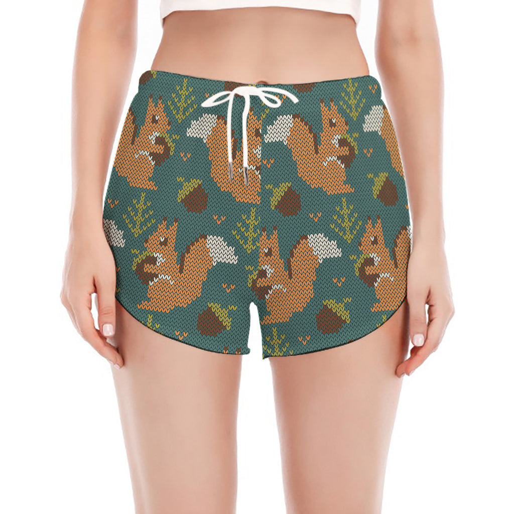 Squirrel Knitted Pattern Print Women's Split Running Shorts