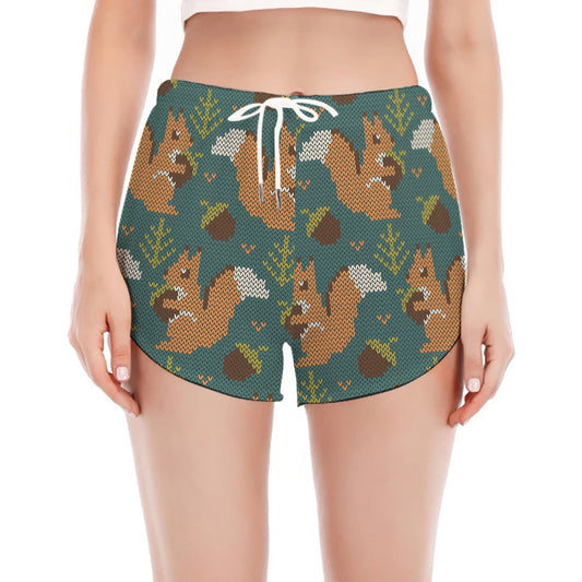 Squirrel Knitted Pattern Print Women's Split Running Shorts