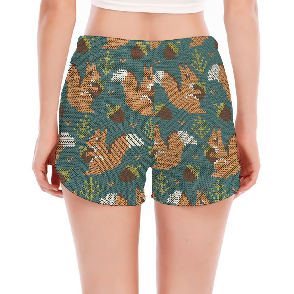 Squirrel Knitted Pattern Print Women's Split Running Shorts