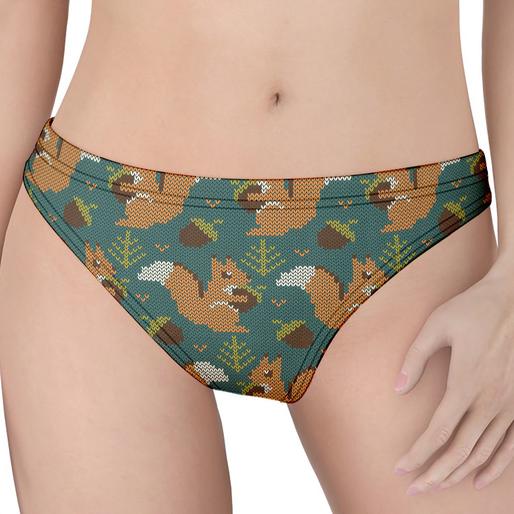 Squirrel Knitted Pattern Print Women's Thong