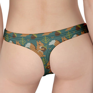 Squirrel Knitted Pattern Print Women's Thong