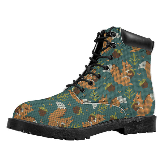 Squirrel Knitted Pattern Print Work Boots