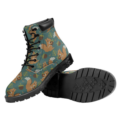 Squirrel Knitted Pattern Print Work Boots