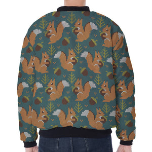 Squirrel Knitted Pattern Print Zip Sleeve Bomber Jacket