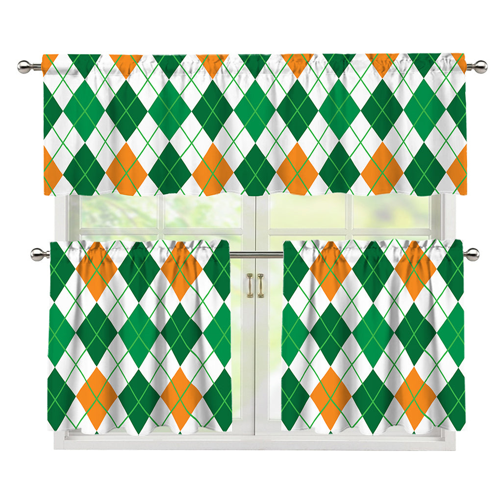 St Patrick's Day Argyle Pattern Print 3 Piece Kitchen Curtains