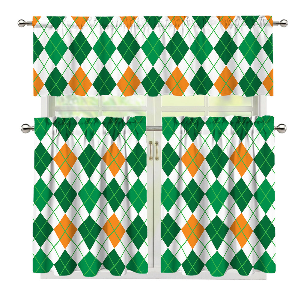 St Patrick's Day Argyle Pattern Print 3 Piece Kitchen Curtains