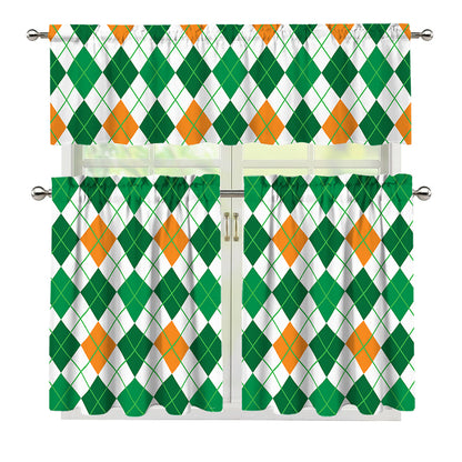 St Patrick's Day Argyle Pattern Print 3 Piece Kitchen Curtains
