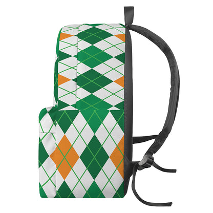 St Patrick's Day Argyle Pattern Print Backpack