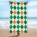 St Patrick's Day Argyle Pattern Print Beach Towel