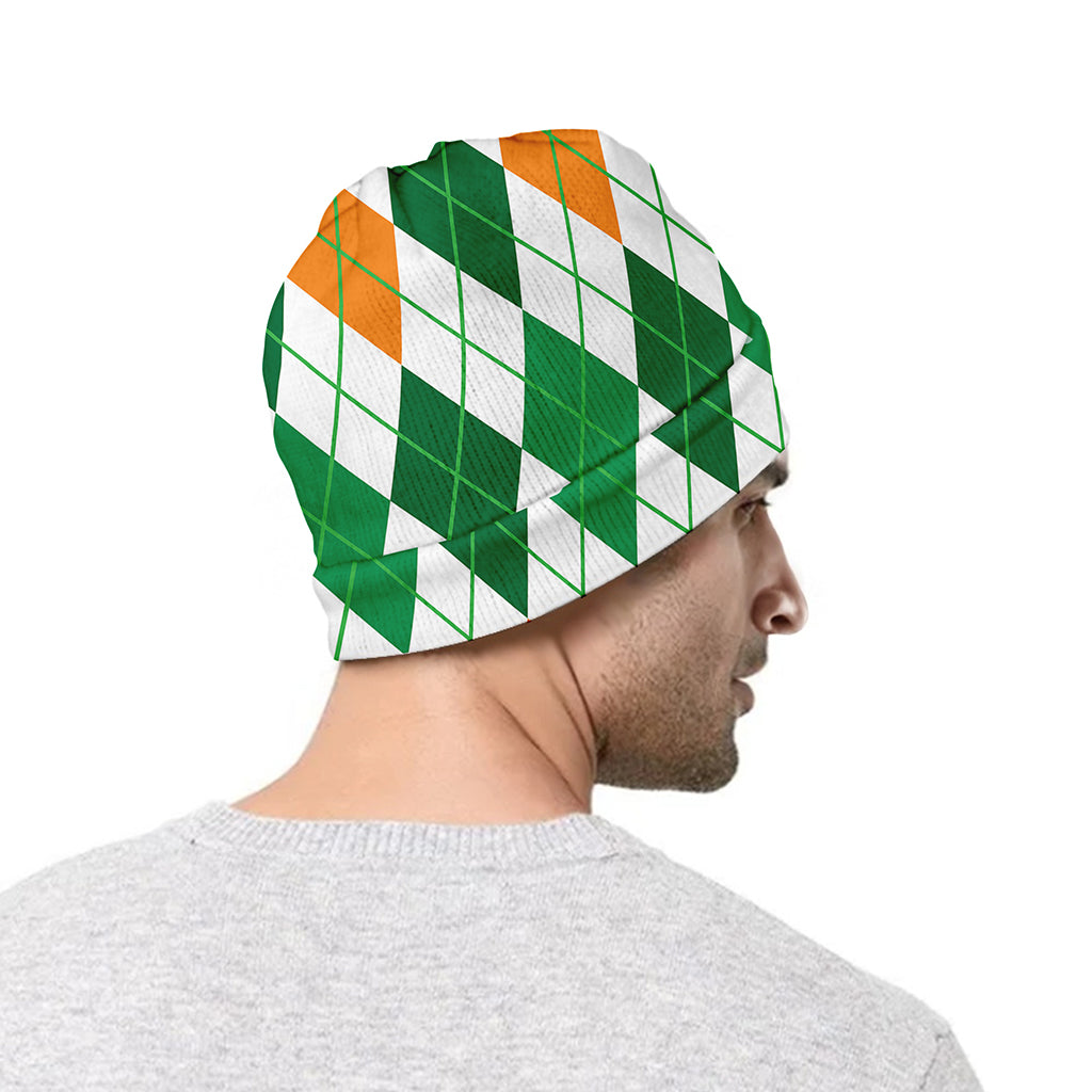 St Patrick's Day Argyle Pattern Print Beanie