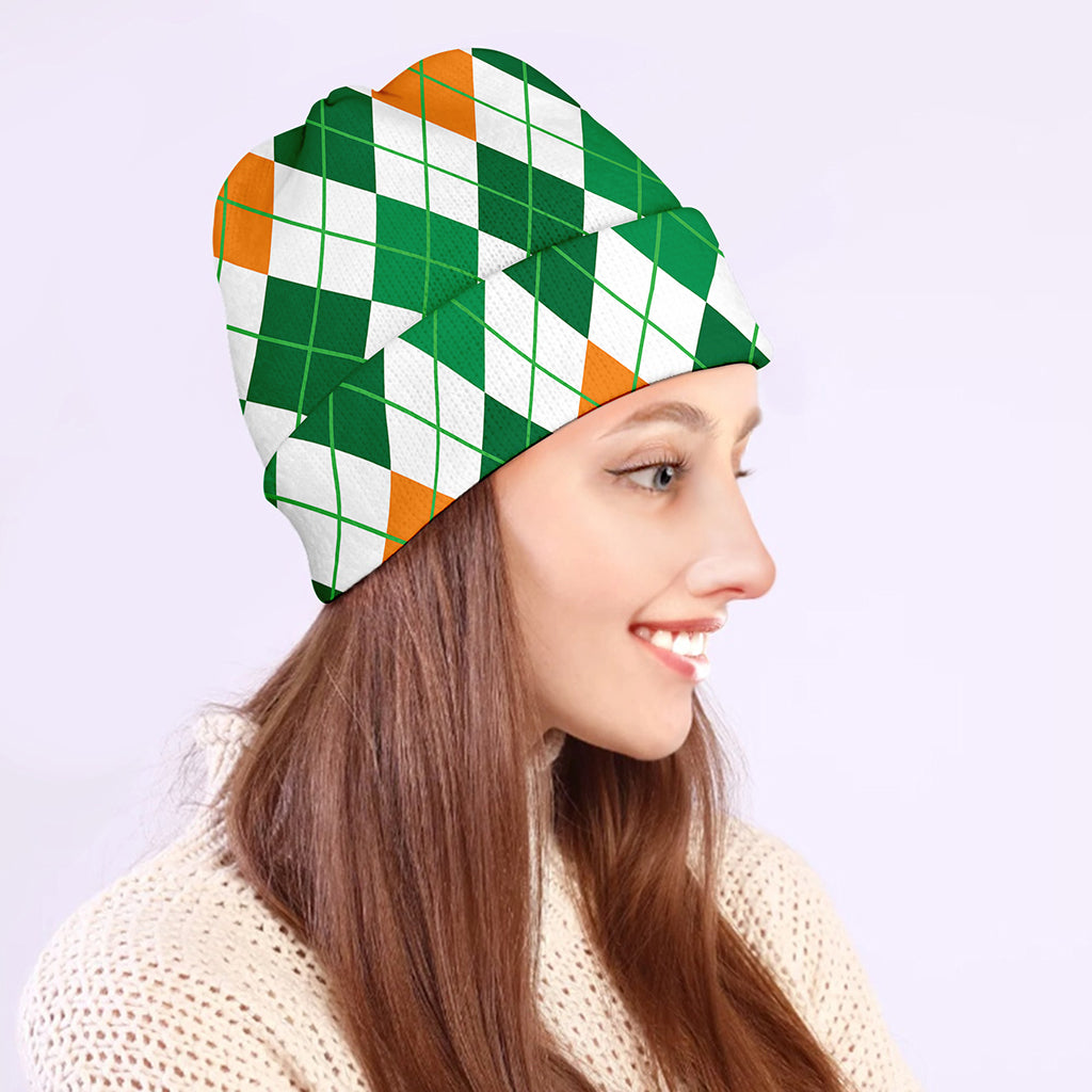 St Patrick's Day Argyle Pattern Print Beanie