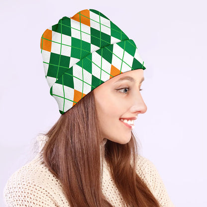 St Patrick's Day Argyle Pattern Print Beanie
