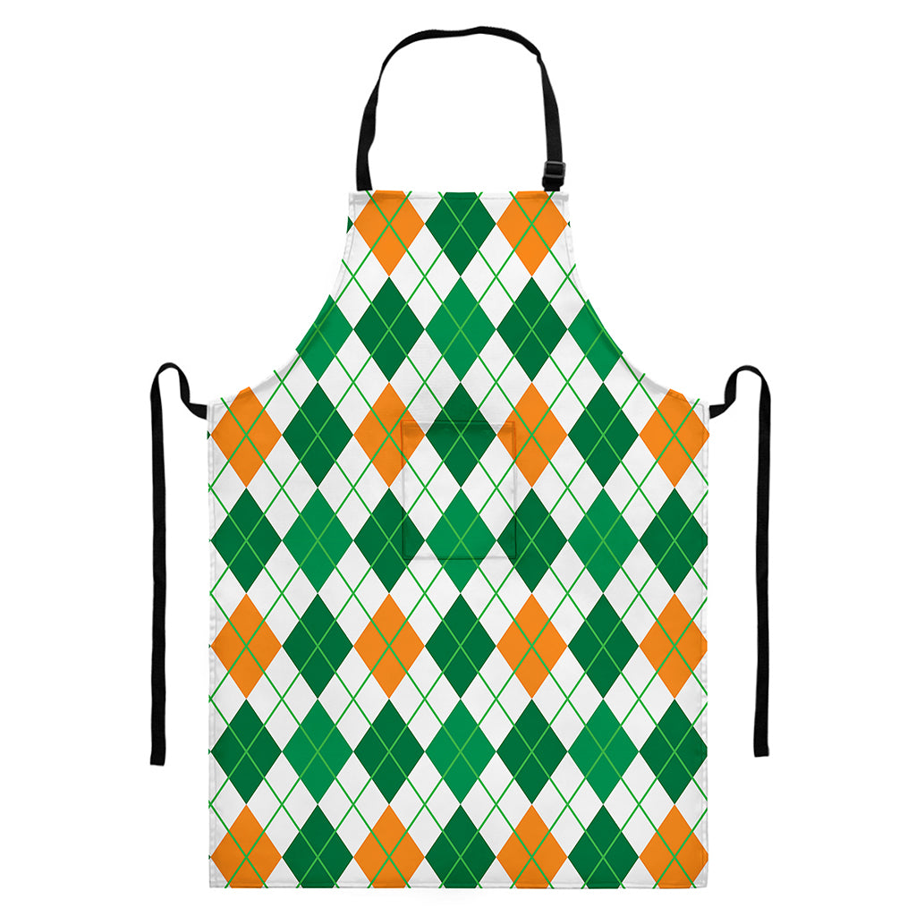 St Patrick's Day Argyle Pattern Print Bib Apron With Pocket