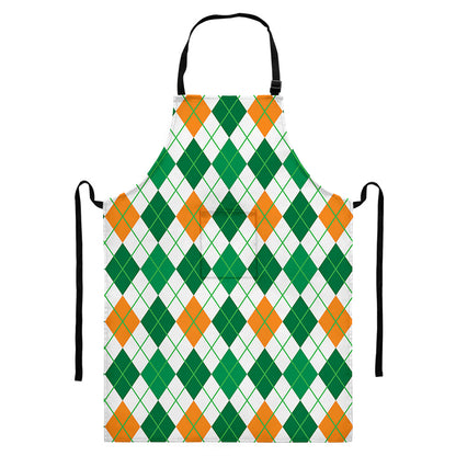 St Patrick's Day Argyle Pattern Print Bib Apron With Pocket