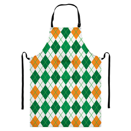 St Patrick's Day Argyle Pattern Print Bib Apron With Pocket