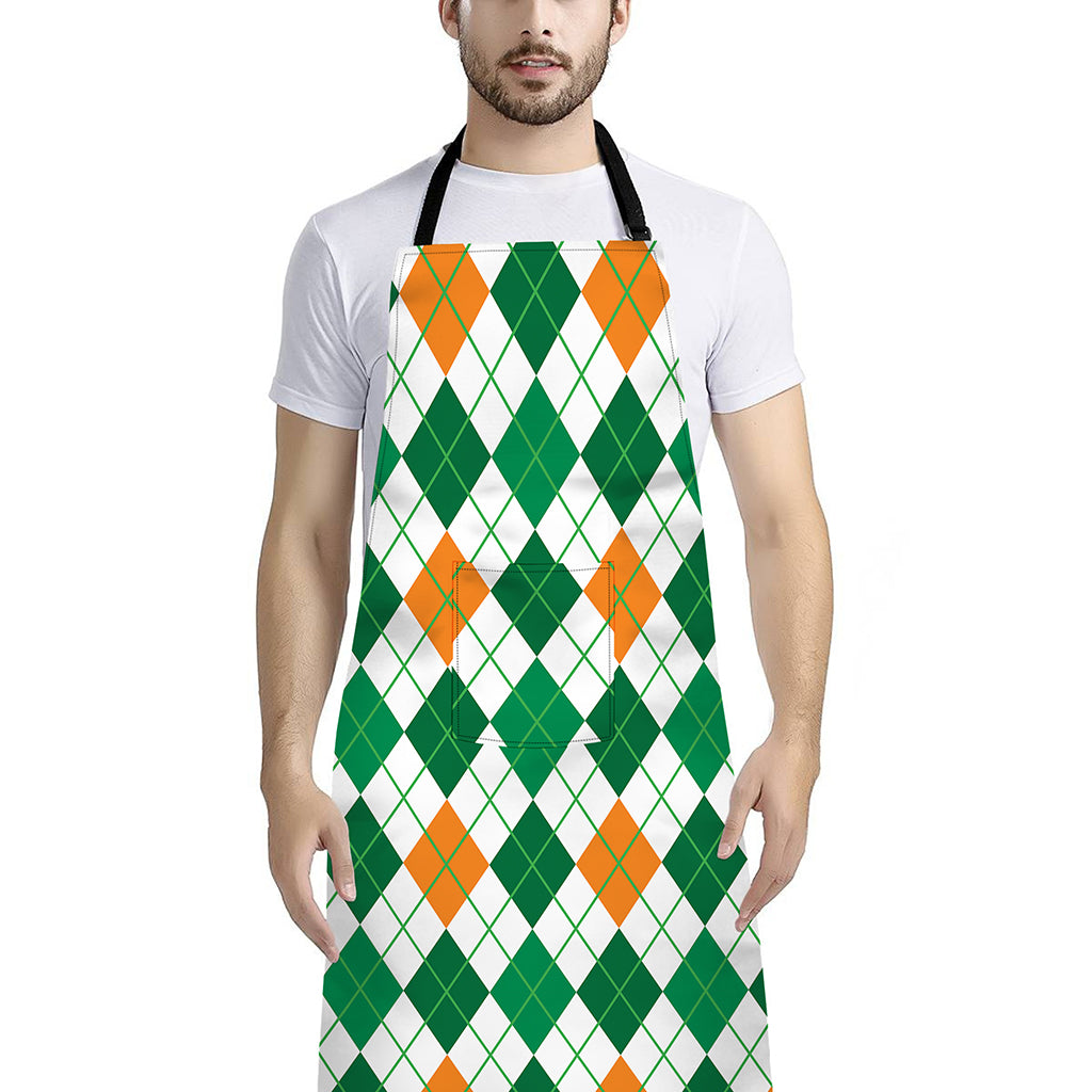 St Patrick's Day Argyle Pattern Print Bib Apron With Pocket