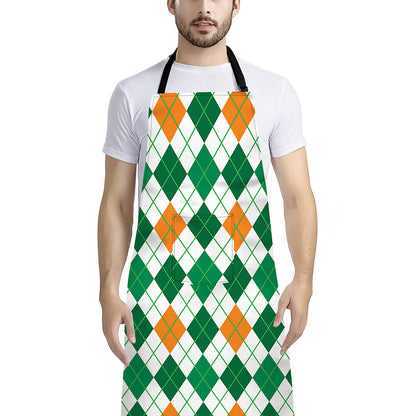 St Patrick's Day Argyle Pattern Print Bib Apron With Pocket