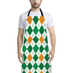 St Patrick's Day Argyle Pattern Print Bib Apron With Pocket