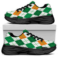 St Patrick's Day Argyle Pattern Print Black Chunky Shoes