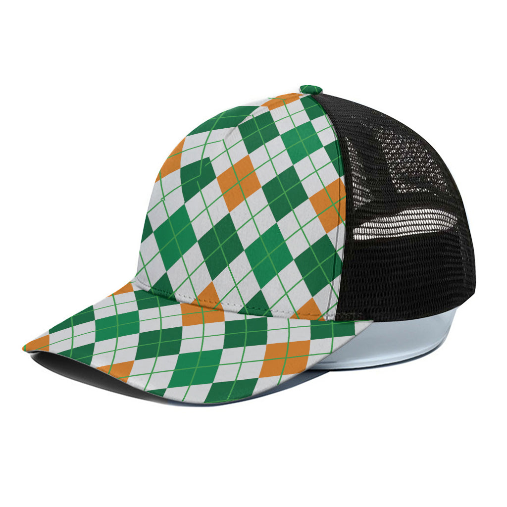 St Patrick's Day Argyle Pattern Print Black Mesh Trucker Cap