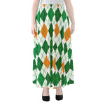 St Patrick's Day Argyle Pattern Print Chiffon Maxi Skirt