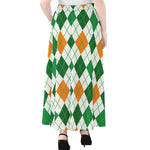 St Patrick's Day Argyle Pattern Print Chiffon Maxi Skirt