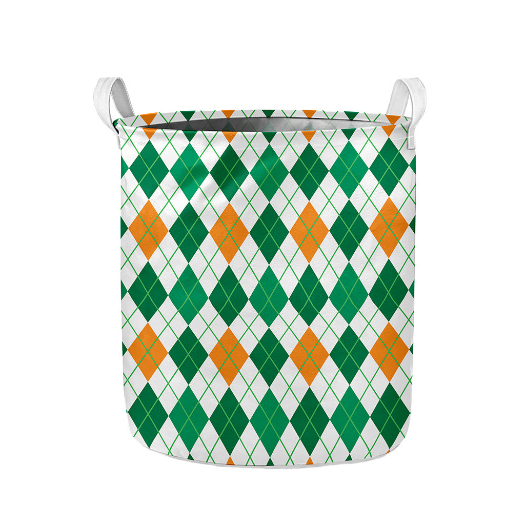 St Patrick's Day Argyle Pattern Print Collapsible Laundry Basket