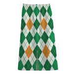 St Patrick's Day Argyle Pattern Print Cotton Front Slit Maxi Skirt