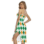 St Patrick's Day Argyle Pattern Print Cross Back Cami Dress