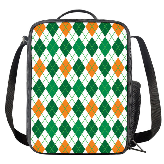 St Patrick's Day Argyle Pattern Print Crossbody Lunch Bag