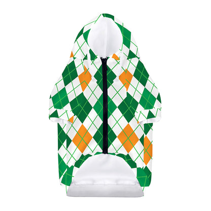 St Patrick's Day Argyle Pattern Print Dog Zip Up Hoodie