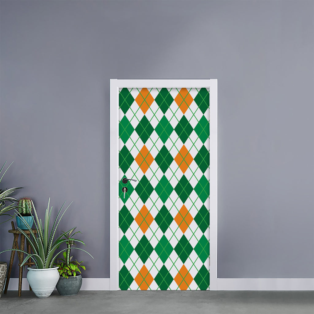 St Patrick's Day Argyle Pattern Print Door Sticker