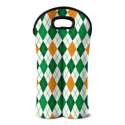 St Patrick's Day Argyle Pattern Print Double Neoprene Wine Tote