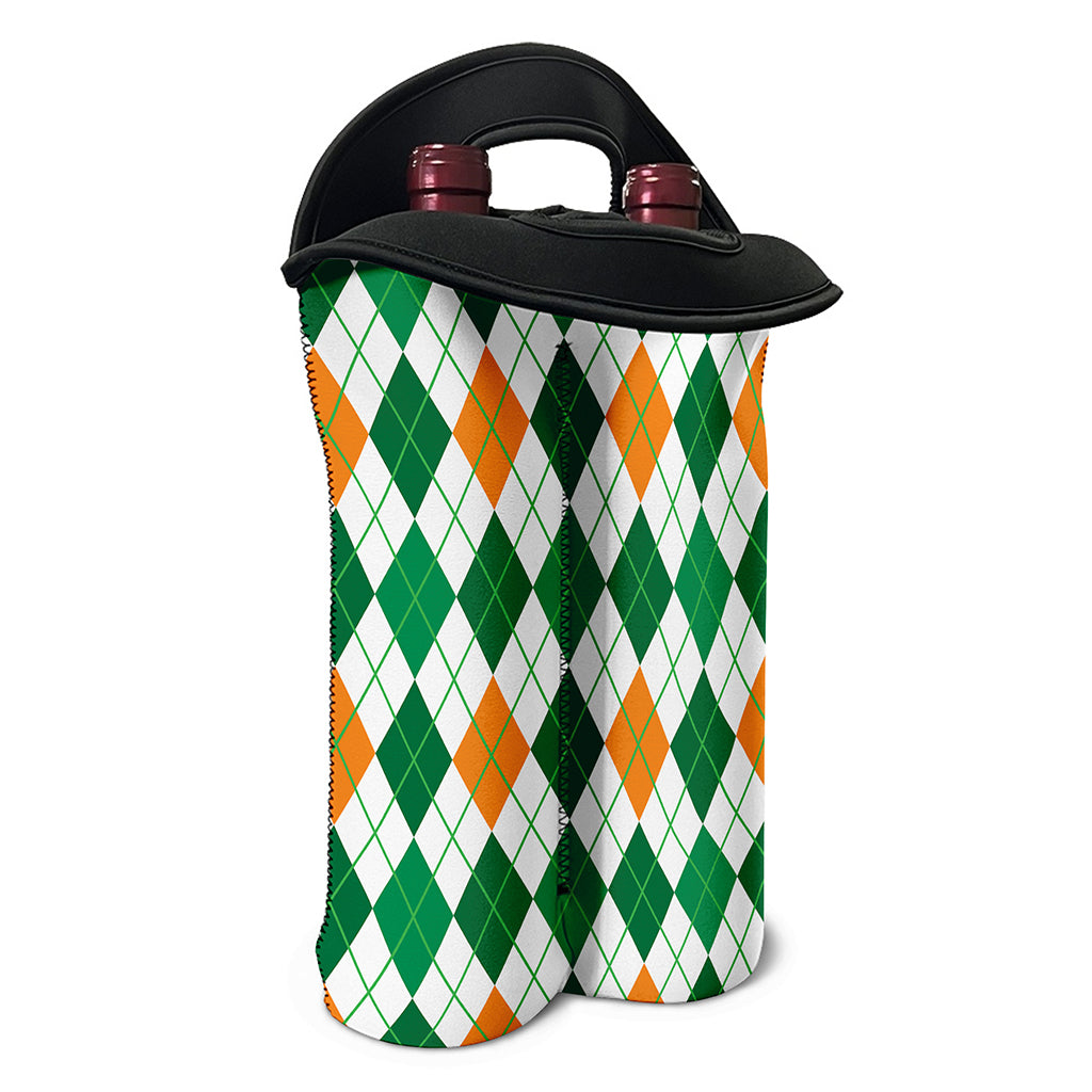 St Patrick's Day Argyle Pattern Print Double Neoprene Wine Tote