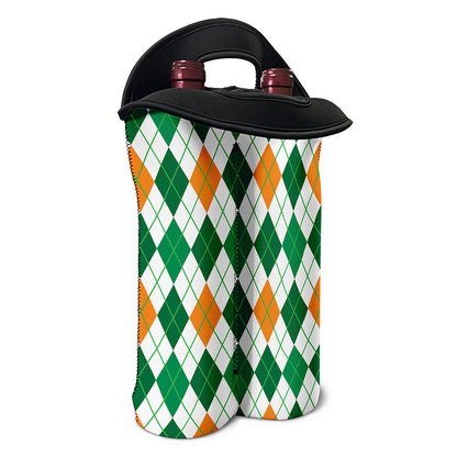 St Patrick's Day Argyle Pattern Print Double Neoprene Wine Tote