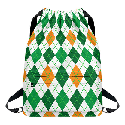 St Patrick's Day Argyle Pattern Print Drawstring Backpack
